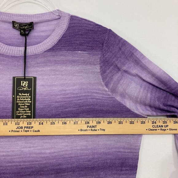 New DG2 Diane Gilman size XL Purple Crew Neck Puff Sleeve Light Knit Sweater - Picture 8 of 9